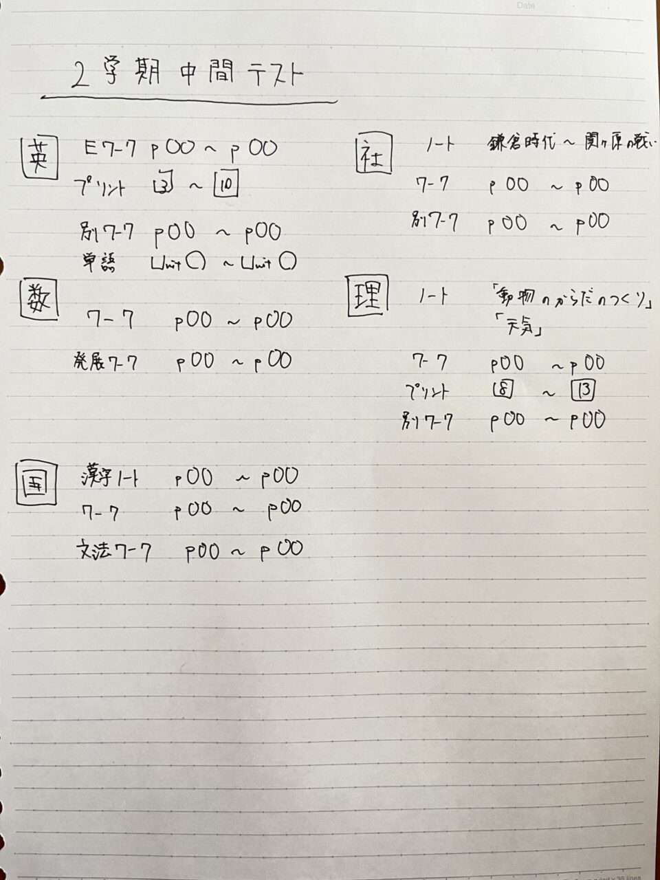 やることリスト、範囲表